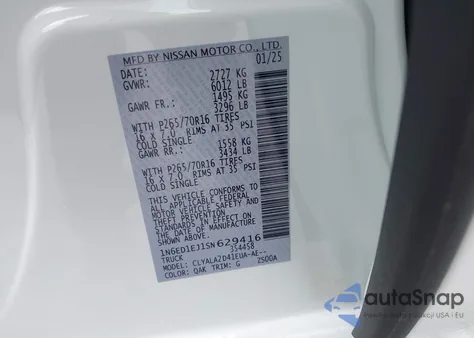 2025 Nissan Frontier Pro-X 4X2/ S 4X2/ Sl 4X2/ Sv 4X2 z USA, uszkodzony, nr VIN 1N6ED1EJ1SN629416